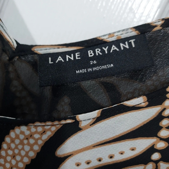 Lane Bryant Cream Tan Bordered Leaves Swing V-Neck Single-Layer Chiffon Tank 26 - Picture 3 of 12